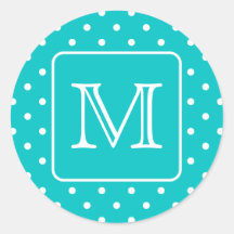 Teal and White Polka Dot Pattern. Custom Monogram. Stickers