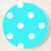 Teal And White Polka Dots Beverage Coaster