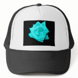 Teal aqua coloured rose solid black background hats