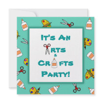 Teal Arts and Crafts Children's Birthday Party Custom Invitations