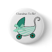 Teal Baby Carriage Grandmother Button