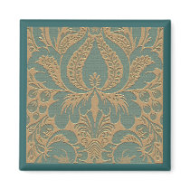 Teal Beige Damask Magnet