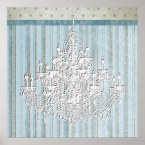 Teal Beige Shabby Chic Chandelier Wall Art Print