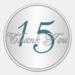Teal, Black and Silver Quinceanera Thank You Sticker