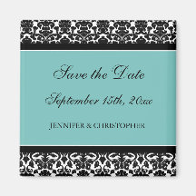 Teal Black Damask Save the Date Magnet