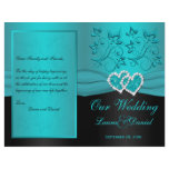 Teal, Black Floral Joined Hearts Wedding Program Flyers