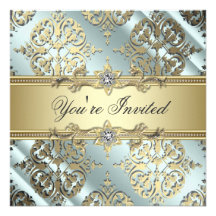 Teal Black Gold Damask Party Personalized Invite