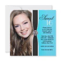 Teal Black White Photo Sweet 16 Birthday Party