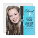 Teal Black White Photo Sweet 16 Birthday Party invitations
