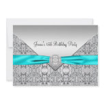 Teal Blue 15th Quinceanera Birthday invitations