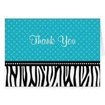 Teal Blue and Black Zebra Polka Dot Thank You Greeting Cards