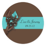 Teal Blue and Brown Save The Date Sti Round Stickers