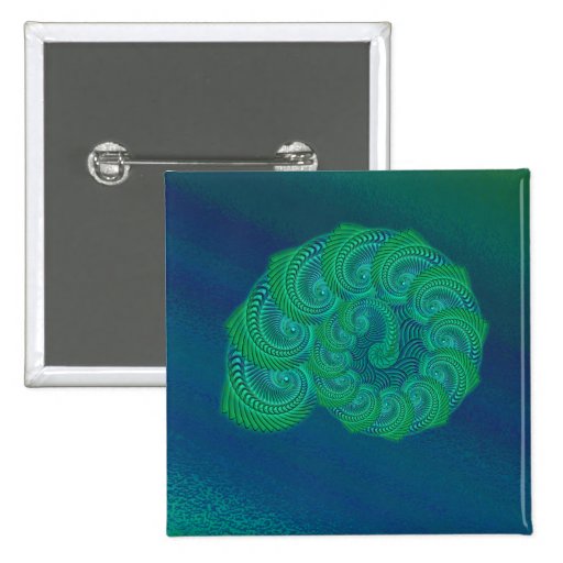Teal, blue and green shell graphic. button