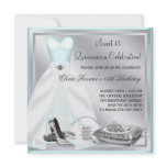 Teal Blue Ball Gown High Heels Teal Quinceanera invitations