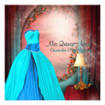 Teal Blue Ball Gown Red Rose Quinceanera Custom Announcement