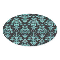 Teal Blue Black Damask Envelope Seal Label