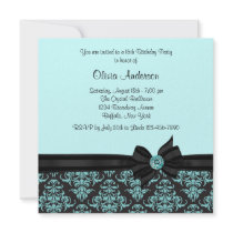 Teal Blue Black Damask Sweet 16 Party