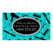 Teal Blue & Black Hair Salon Tools Business Cards