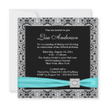 Teal Blue Black Lace Womans 50th Birthday Party invitations