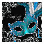 Teal Blue Black Masquerade Party Personalised Invitations