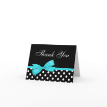 Teal Blue Bow Black Polka Dots Thank You
