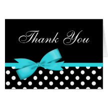 Teal Blue Bow Black Polka Dots Thank You Card