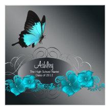 Teal Blue Butterfly Graduation Announcements