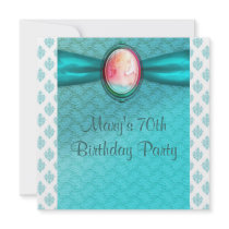 Teal Blue Cameo Womans 70th Birthday Party Custom Announcement