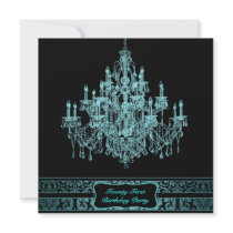 Teal Blue Chandelier Womans 21st Birthday Party Custom Invites