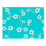 Teal Blue Cherry Blossom Print Postcard