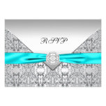 Teal Blue Diamond Wedding RSVP Personalized Invites