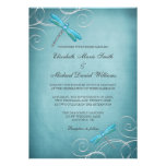 Teal Blue Dragonfly Swirls Wedding Invitations