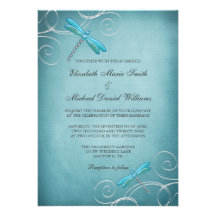 Teal Blue Dragonfly Swirls Wedding Invitations