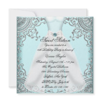Teal Blue Dress Teal Sweet 16 Birthday Party Personalized Invitation