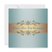 Teal Blue Girls First Communion Personalized Announcement