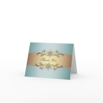 Teal blue Gold Thank You Cards