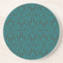 teal blue green swirl damask ornate pattern drink coaster
