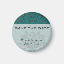 teal blue green swirl damask ornate pattern refrigerator magnet