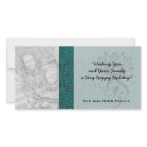 teal blue green swirl damask ornate pattern photo card