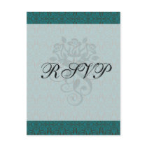 teal blue green swirl damask ornate pattern post card