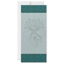 teal blue green swirl damask ornate pattern custom rack card