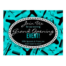 Teal Blue Hair Salon Grand Opening Post Cards