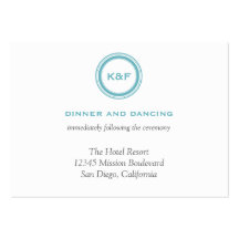 Teal blue initials wedding reception enclosure business card templates