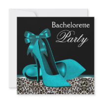 Teal Blue Leopard High Heels Bachelorette Party Personalized Invitation