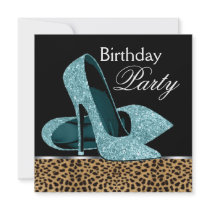 Teal Blue Leopard High Heels Birthday Party