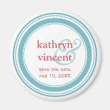 Teal blue medallion ampersand circle save the date magnet