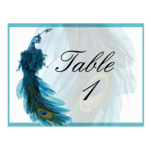 Teal Blue Peacock Plume Table Number Postcard