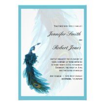 Teal Blue Peacock Plume Wedding Invitation