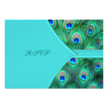 Teal Blue Peacock Wedding RSVP Personalised Invitations