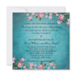 Teal Blue Pink Japanese Cherry Blossoms Wedding Personalized Announcements